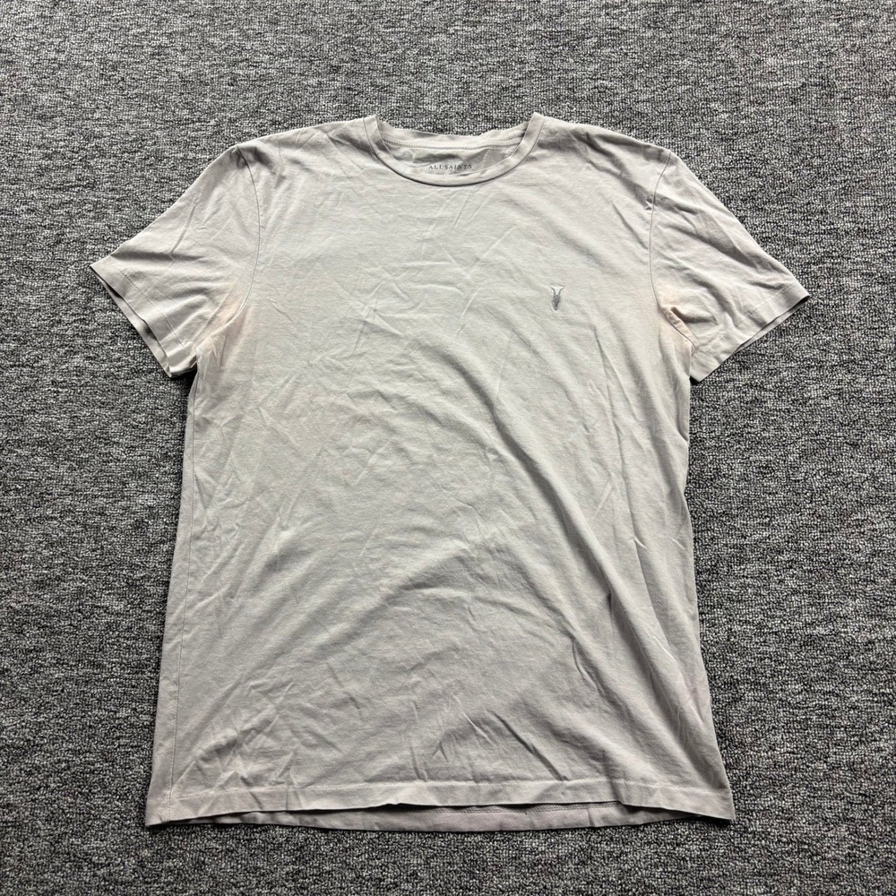 AllSaints Lightweight Minimalist Ram Skull Logo T-Shirt Grey Size Large